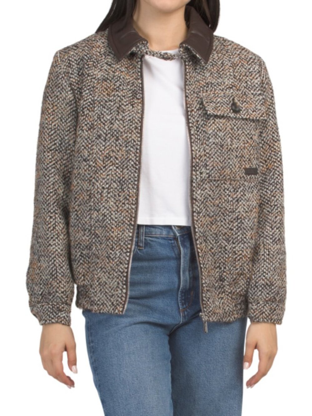 SAM EDELMAN Wool Blend Tweed Bomber Coat